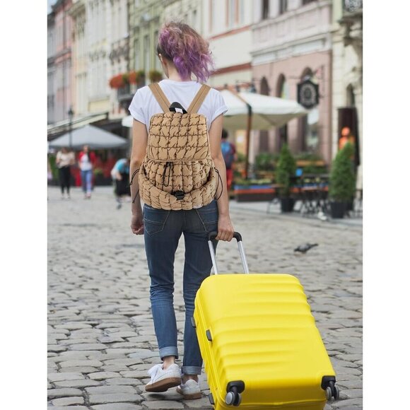 ✨ Contail Puffer Bookbag Women Tan 18L Qulited Puffy Front Slip Pocket Backpack - Picture 8 of 9